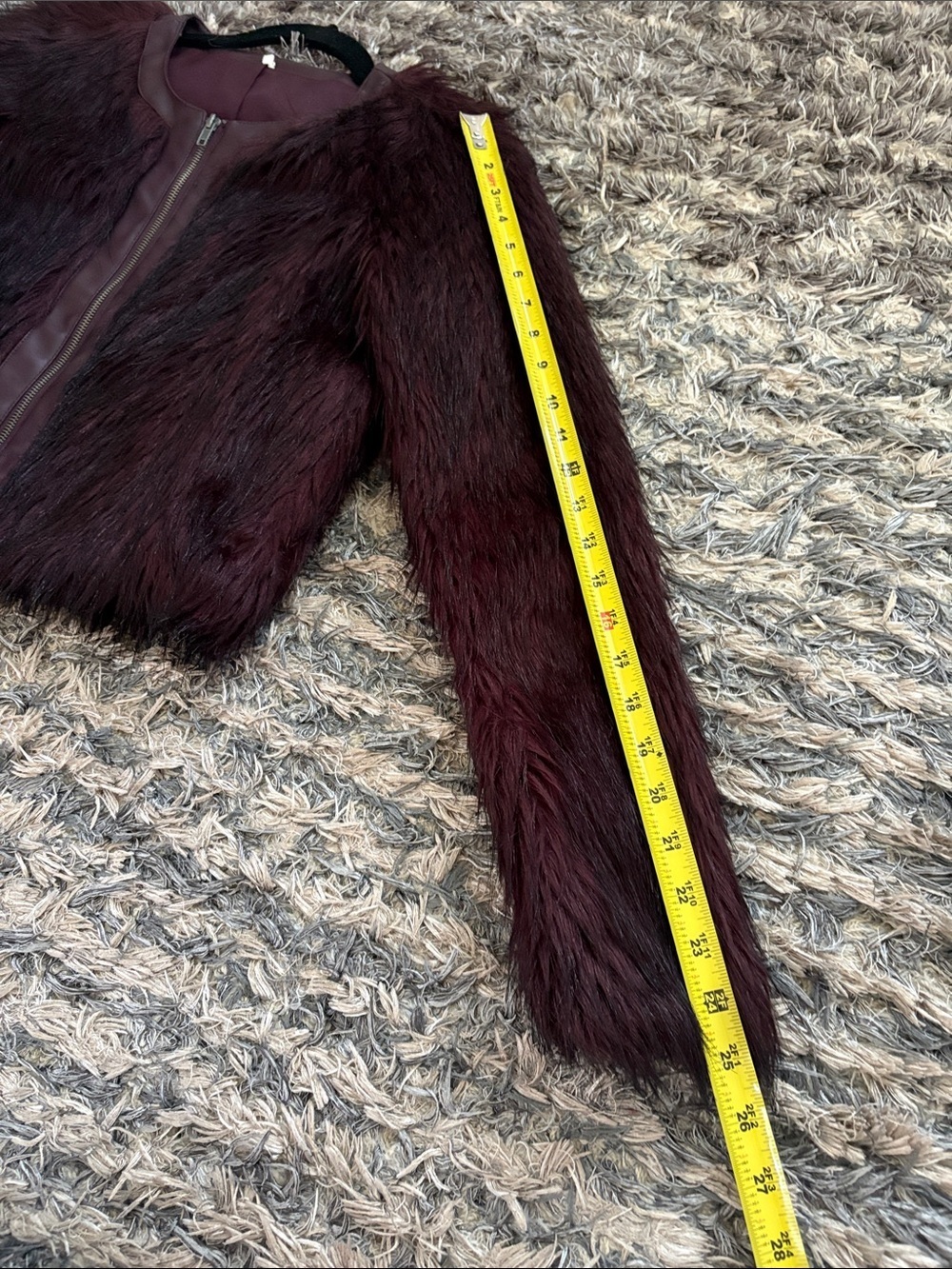 NWOT! Luxurious Burgundy Faux Fur Jacket, Size XS - Picture 9 of 12